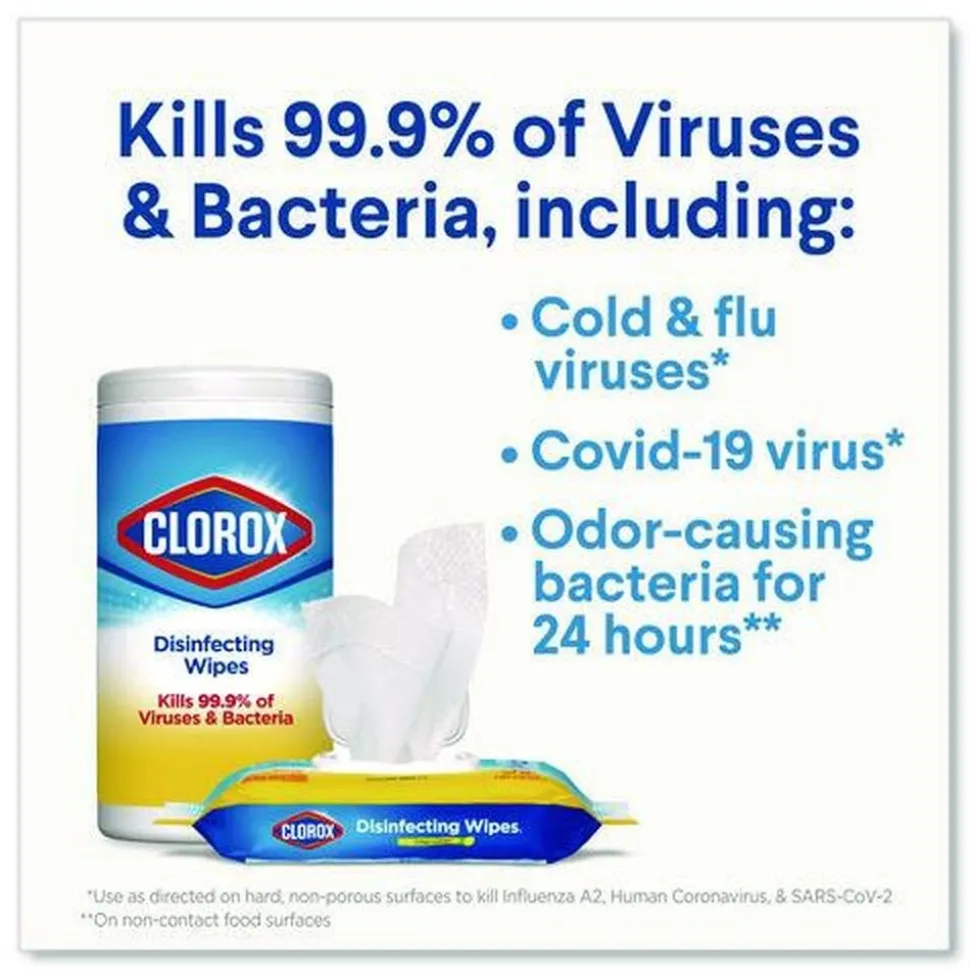 Clorox 8 in. x 7 in. 1-Ply Easy Pull Pack Disinfecting Wipes - Lemon Scent White (6 Boxes/Carton)