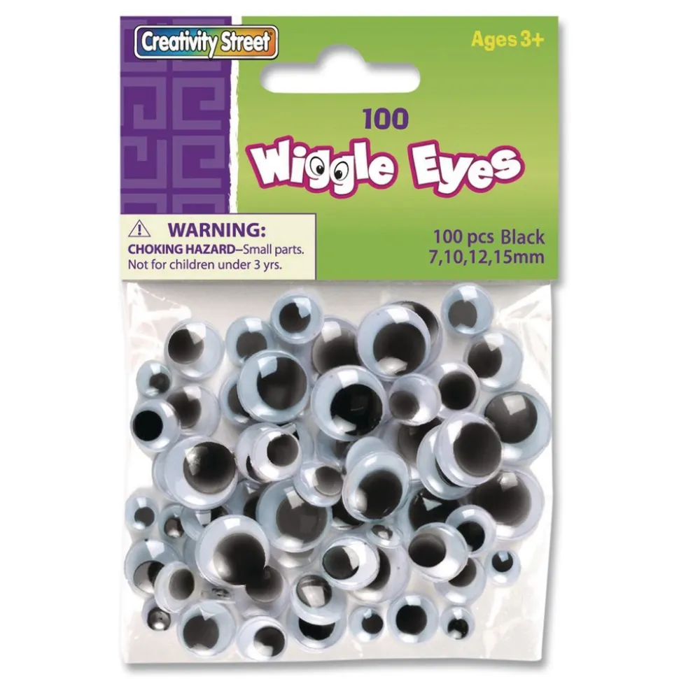 Creativity Street 0.27 in., 0.39 in., 0.47 in., 0.59 in. Wiggle Eyes Assortment - Black (100/Pack)