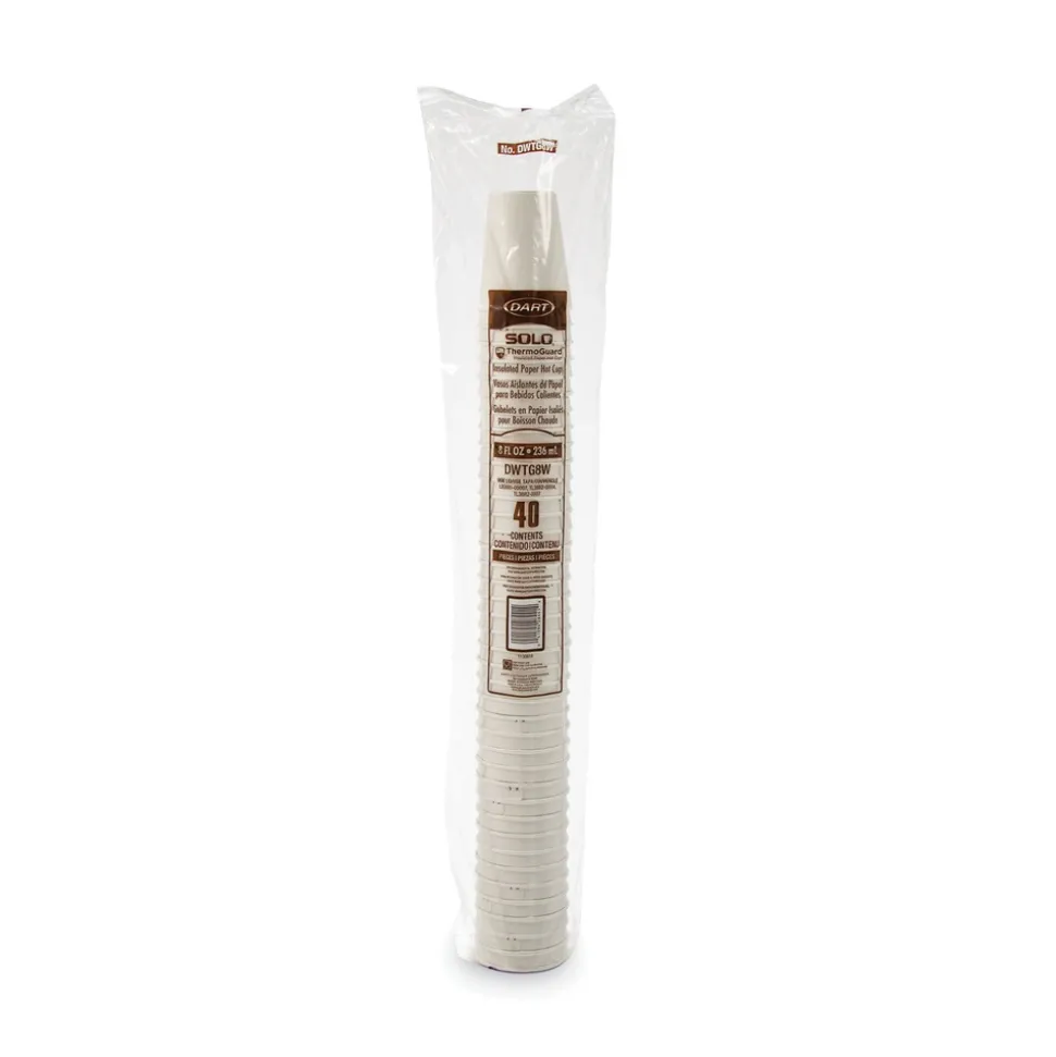 Dart Thermoguard 8 oz. Insulated Paper Hot Cups - White Sustainable Forest Design (1000/Carton)