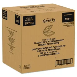 Dart 9 in. x 8.75 in. x 3 in. 3-Compartments ProPlanet Microwaveable Plastic Hinged Containers - Clear (150/Carton)