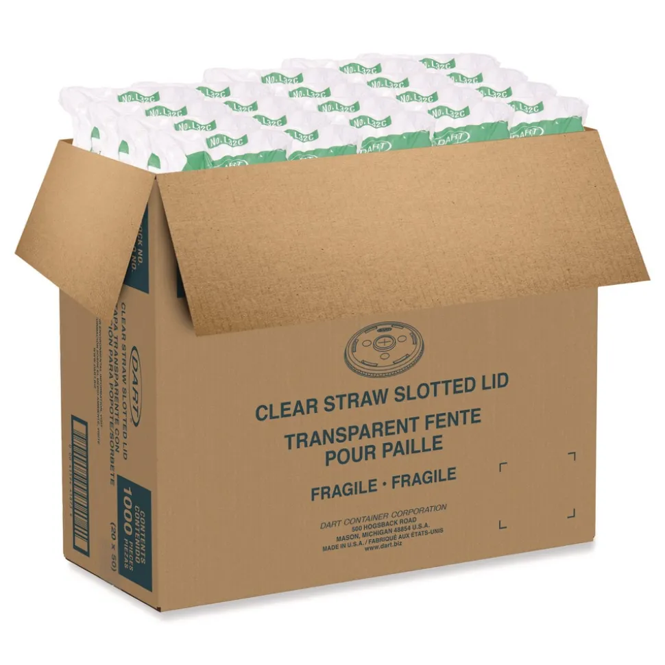 Dart Plastic Straw-Slot Cold Cup Lids Fits 30 oz. to 32 oz. Cold Cups - Clear (1000/Carton)