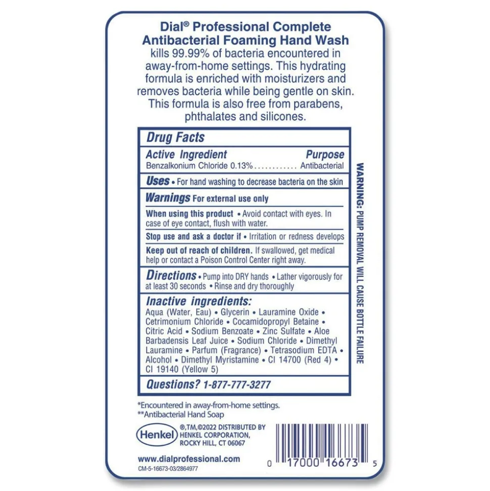 Dial Professional 1 Liter Antibacterial Foaming Hand Wash Refill for FIT Touch Free Dispenser - Original Scent