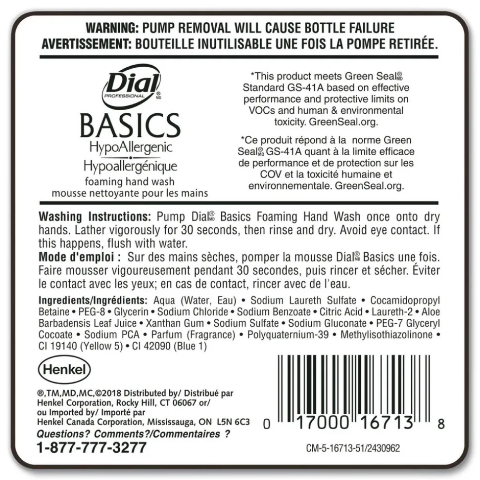 Dial Professional 1.2 Liter Basics Hypoallergenic Foaming Hand Wash Refill for FIT Manual Dispenser - Honeysuckle Scent