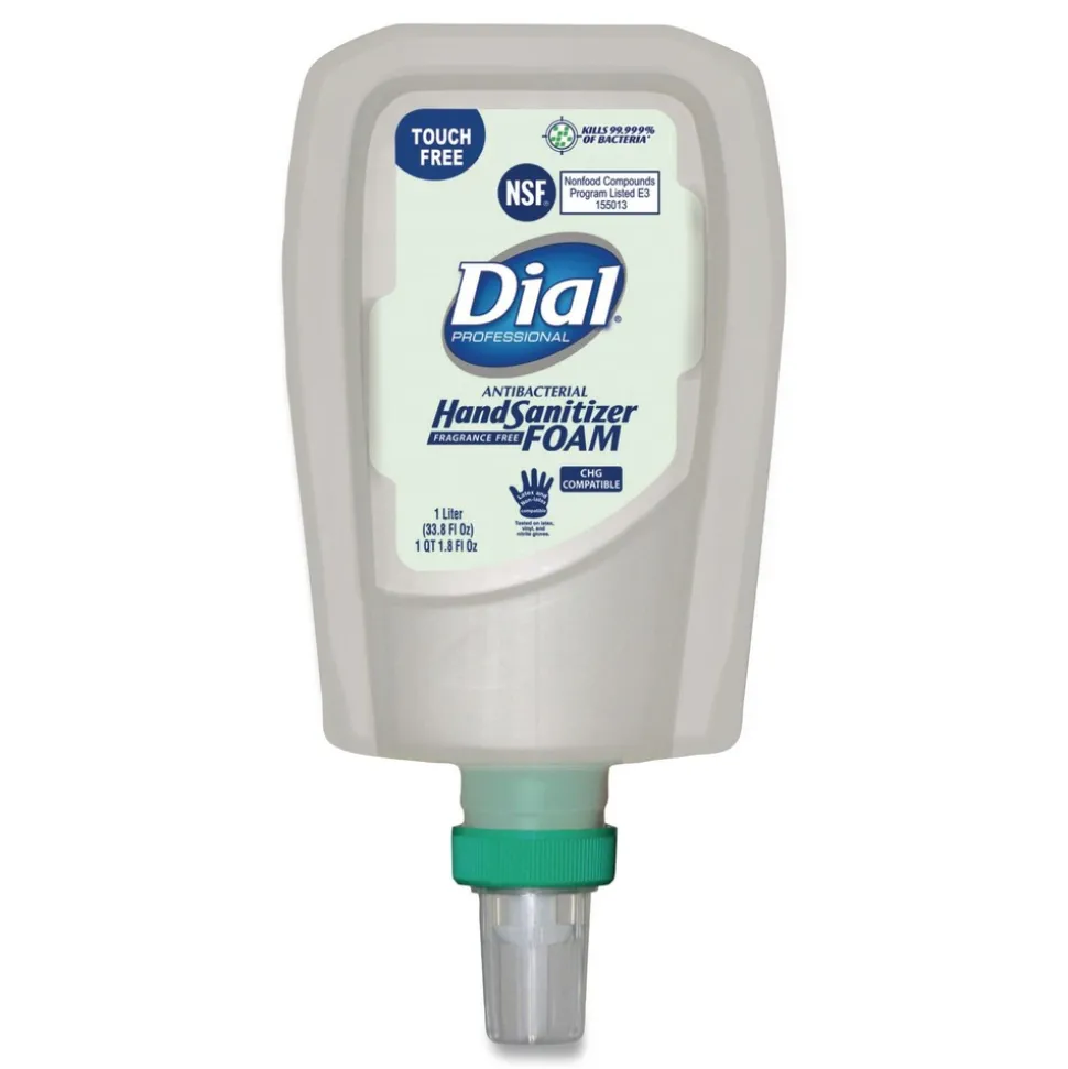 Dial Professional 1 Liter Bottle Antibacterial Foaming Hand Sanitizer Refill for FIT Touch Free Dispenser - Fragrance-Free (3/Carton)