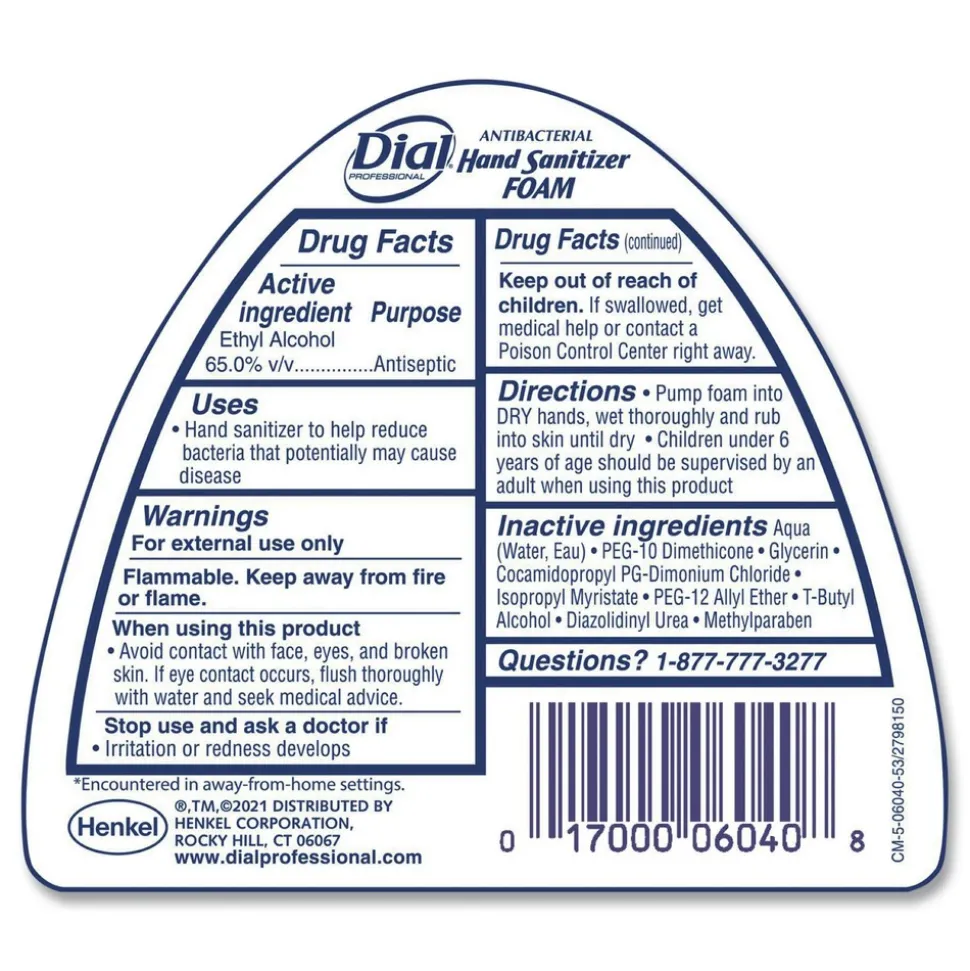 Dial Professional 15.2 oz. Pump Bottle Antibacterial Foam Hand Sanitizer - Fragrance-Free