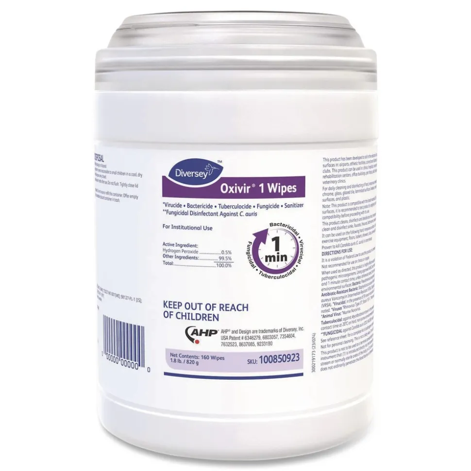 Diversey Care Oxivir 6 in. x 7 in. 1-Ply 1 Wipes (160/Canister, 12 Canisters/Carton)