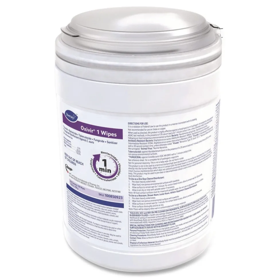 Diversey Care Oxivir 6 in. x 7 in. 1-Ply 1 Wipes (160/Canister, 12 Canisters/Carton)