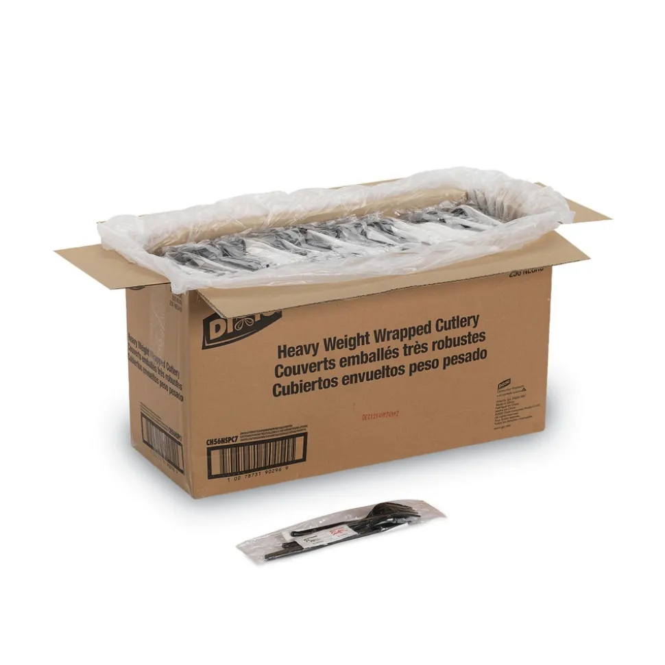 Dixie CH56NSPC7 Wrapped Fork/Knife/Spoon/Napkin Packets - Black (250/Carton)