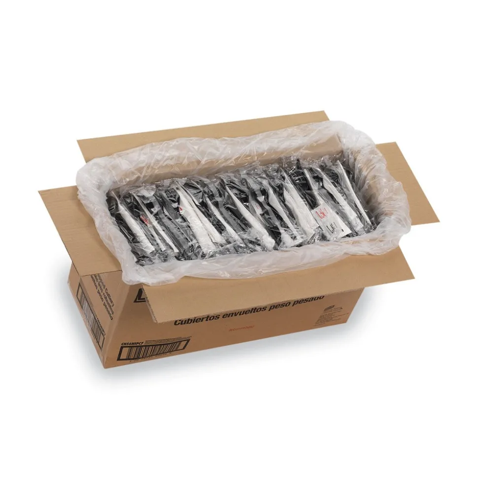 Dixie CH56NSPC7 Wrapped Fork/Knife/Spoon/Napkin Packets - Black (250/Carton)