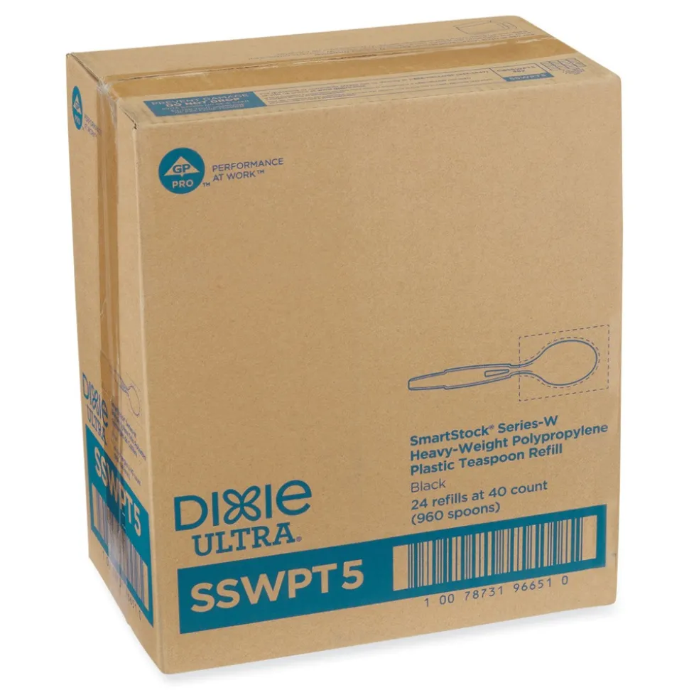 Dixie SmartStock Wrapped Heavyweight Cutlery Teaspoons Refill - Black (960/Carton)