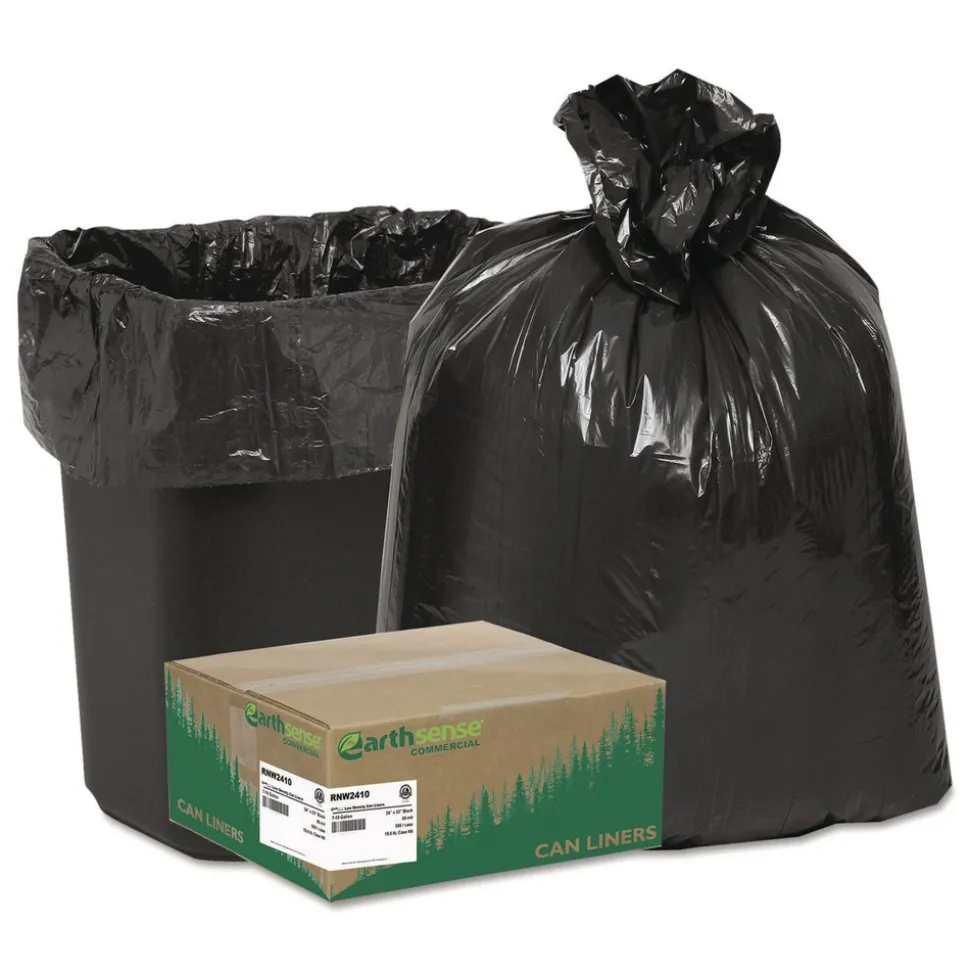 Earthsense Commercial 24 in. x 23 in. 10-Gallon 0.85 mil. Linear Low Density Recycled Can Liners - Black (500/Carton)