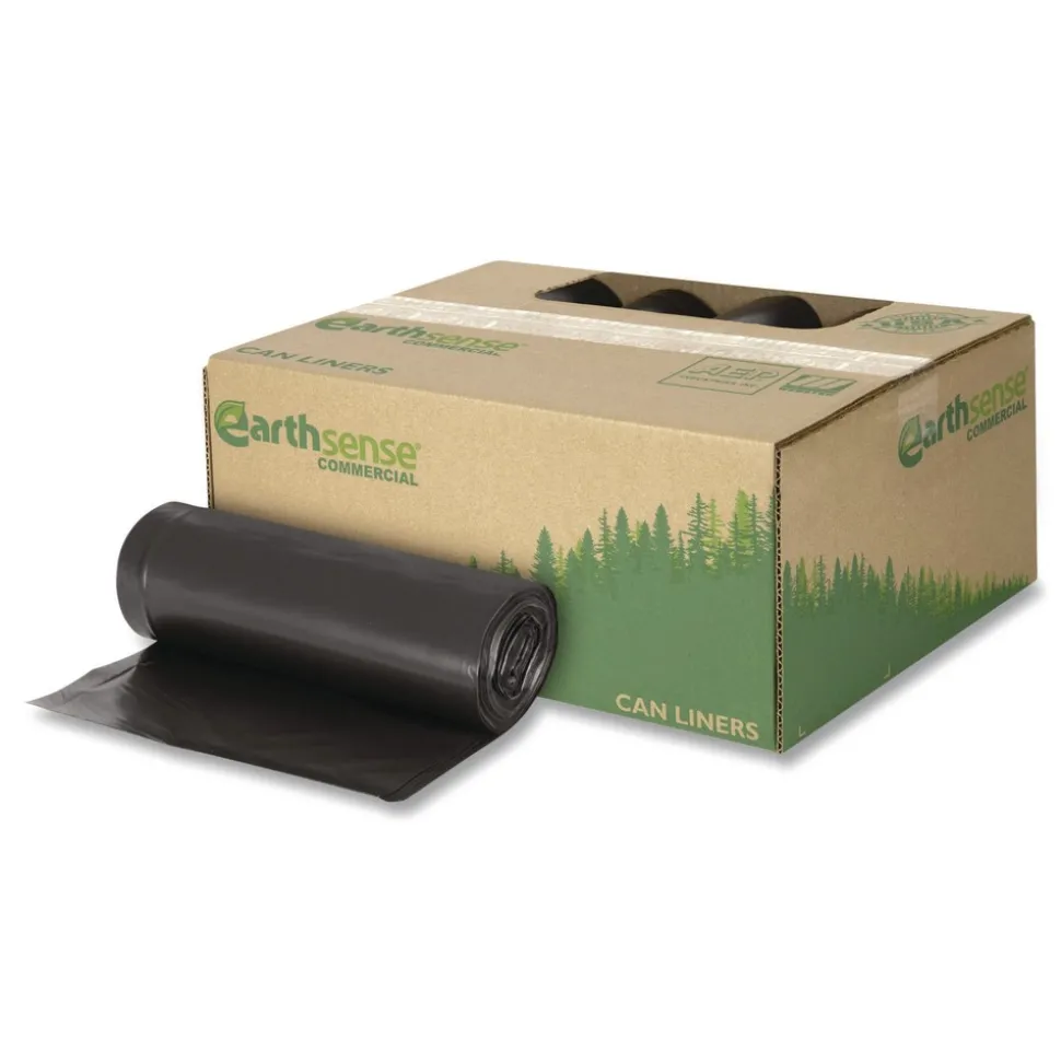 Earthsense Commercial 33 in. x 39 in. 33-Gallon 1.65 mil. Linear Low Density Recycled Can Liners - Black (100/Carton)