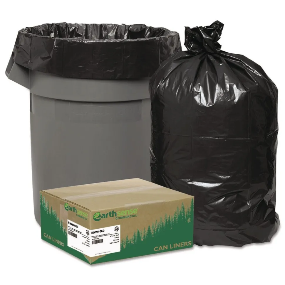 Earthsense Commercial 33 in. x 39 in. 33-Gallon 1.65 mil. Linear Low Density Recycled Can Liners - Black (100/Carton)