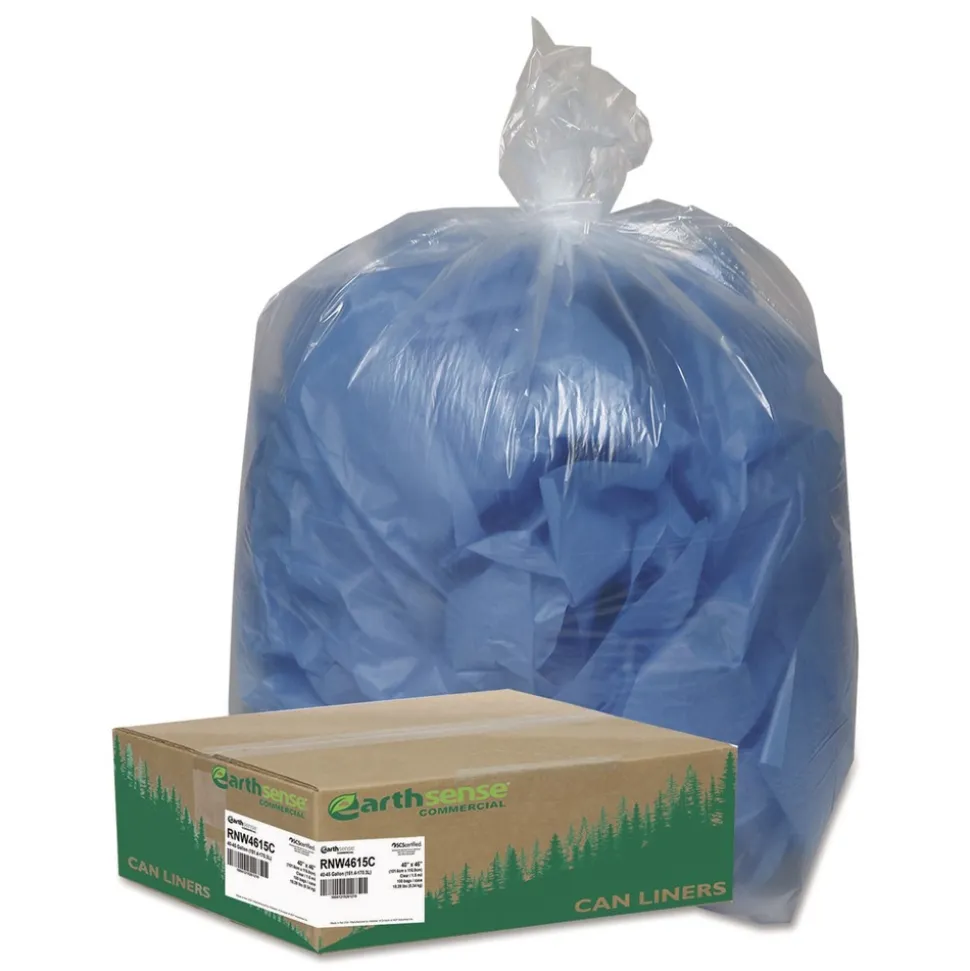 Earthsense Commercial 1507733 40 in. x 46 in. 45-Gallon 1.5 mil. Linear Low Density Clear Recycled Can Liners - Clear (100/Carton)