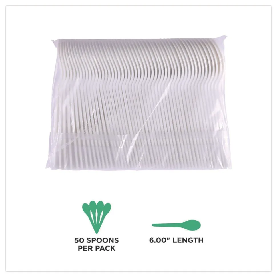 Eco-Products Plantware Compostable Heavyweight Plastic Soup Spoon - White (1000/Carton)