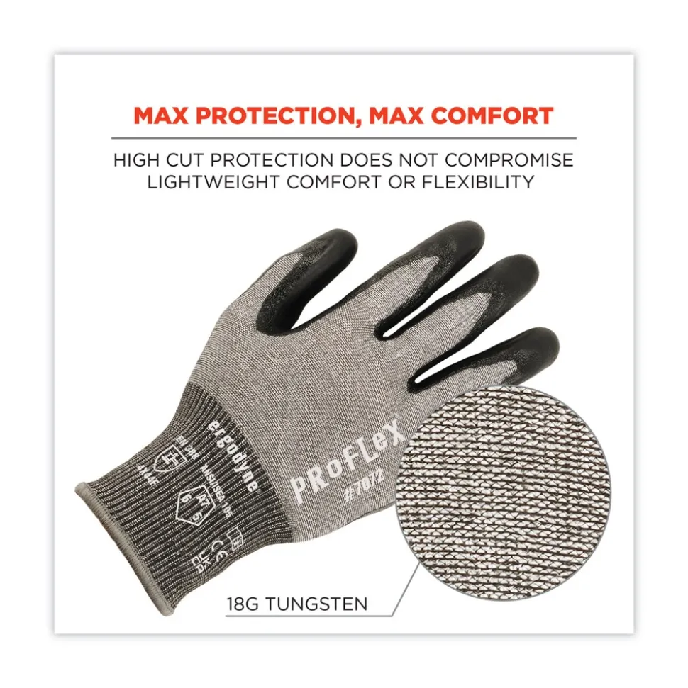 Ergodyne ProFlex 7072 ANSI A7 Nitrile-Coated CR Gloves, Gray, Medium, 12 Pairs/Pack