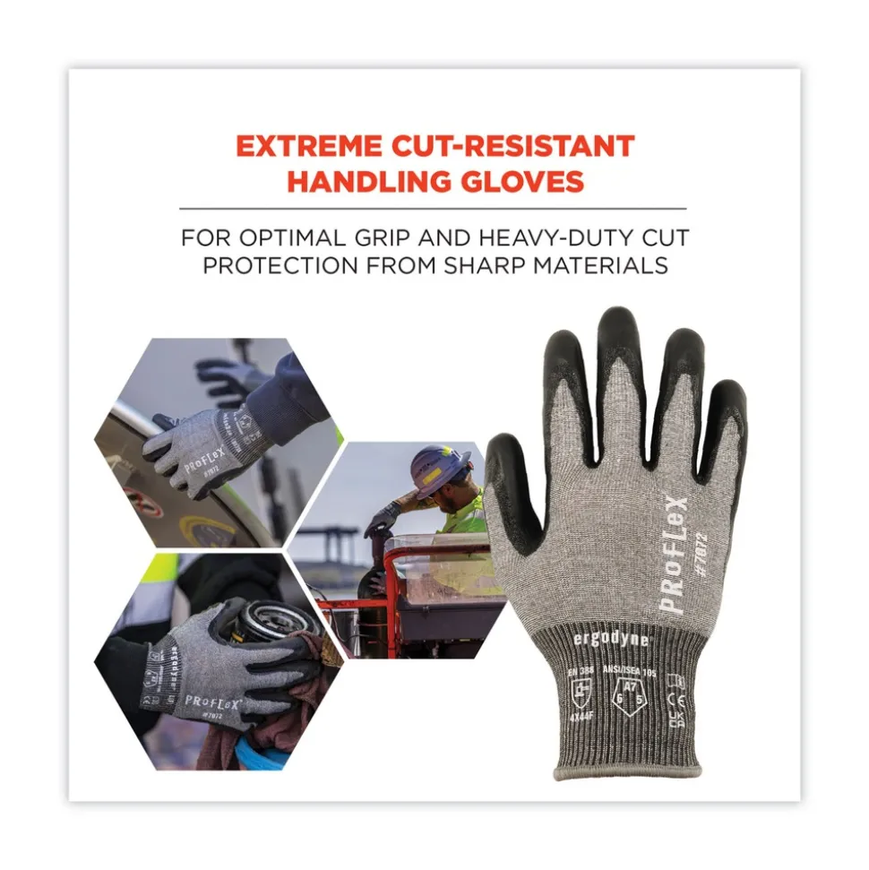 Ergodyne ProFlex 7072 ANSI A7 Nitrile-Coated CR Gloves, Gray, Medium, 12 Pairs/Pack