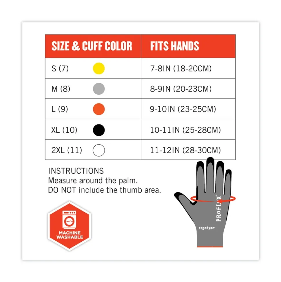Ergodyne ProFlex 7072 ANSI A7 Nitrile-Coated CR Gloves, Gray, Medium, 12 Pairs/Pack