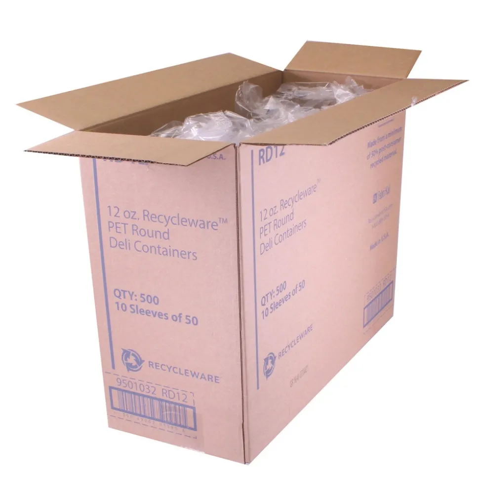 Fabri-Kal 000000000009501032 4.6 in. Diameter x 2.3 in. 12 oz. Recycleware Round Plastic Deli Container - Clear (500/Carton)