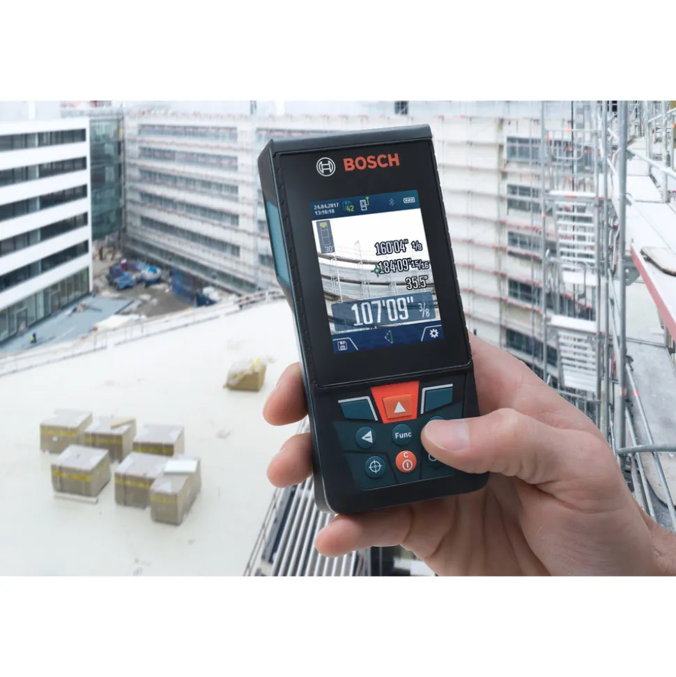 Factory Reconditioned Bosch 400 ft Cordless Bluetooth Laser Measure with Camera Viewfinder and AA Batteries Kit