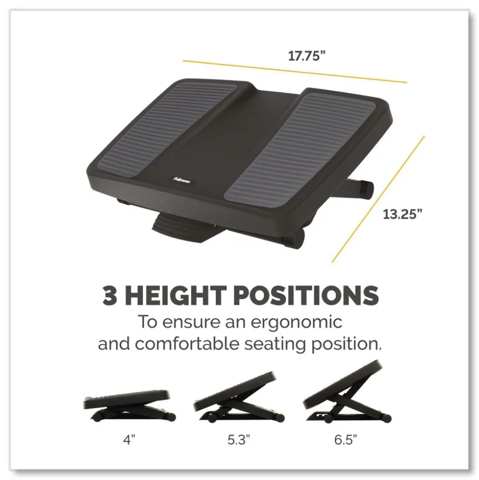 Fellowes Mfg Co. 17.75 in. W x 13.25 in. D x 4 in. to 6.5 in. H HPS Ultimate Foot Support - Black/Gray