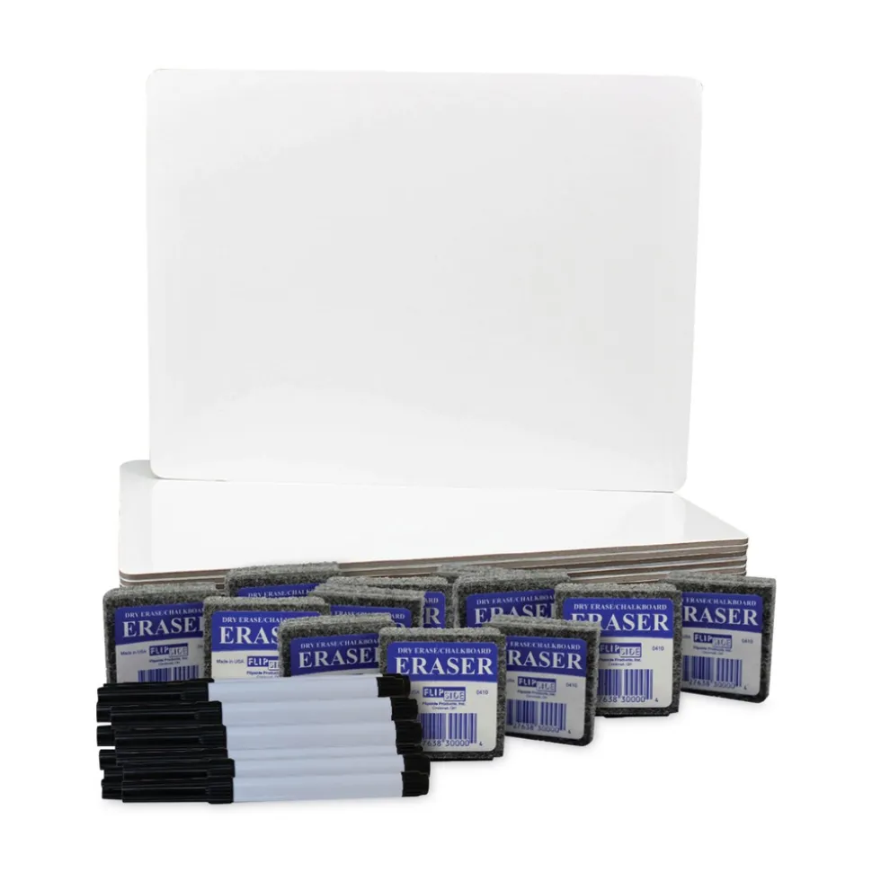 Flipside 12 in. x 9 in. Magnetic Dry Erase Board Set - White Surface (12/Pack)