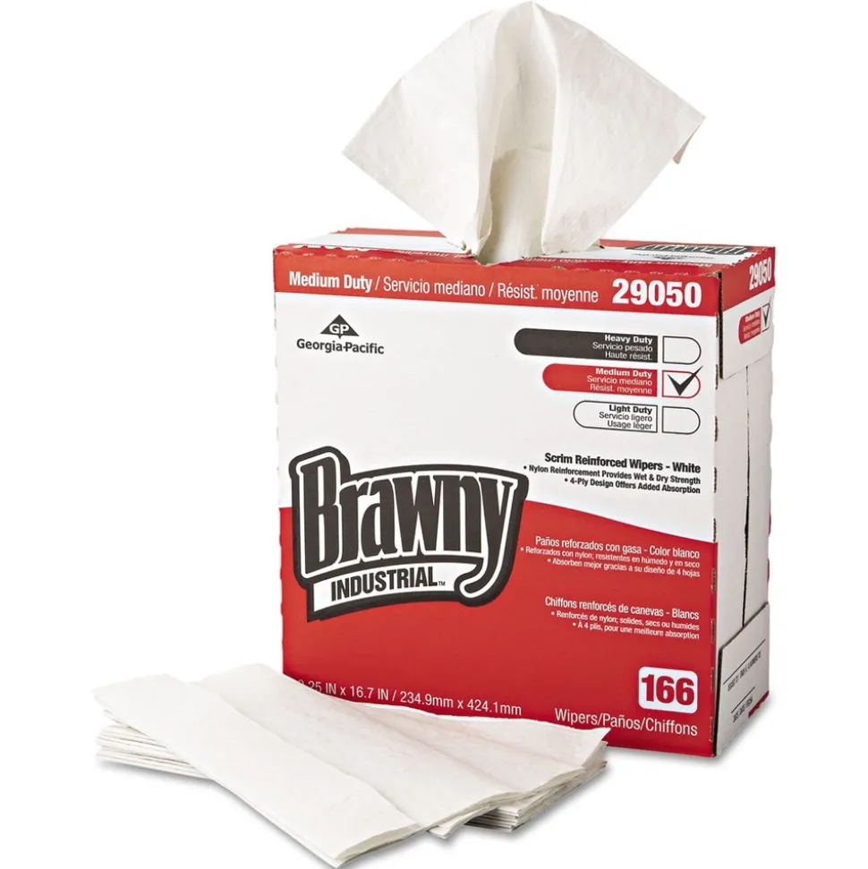 Georgia-Pacific 9.25 in. x 16.69 in. 4-Ply Medium Duty Scrim Reinforced Wipers - Unscented, White (166/Box, 5-Boxes/Carton)
