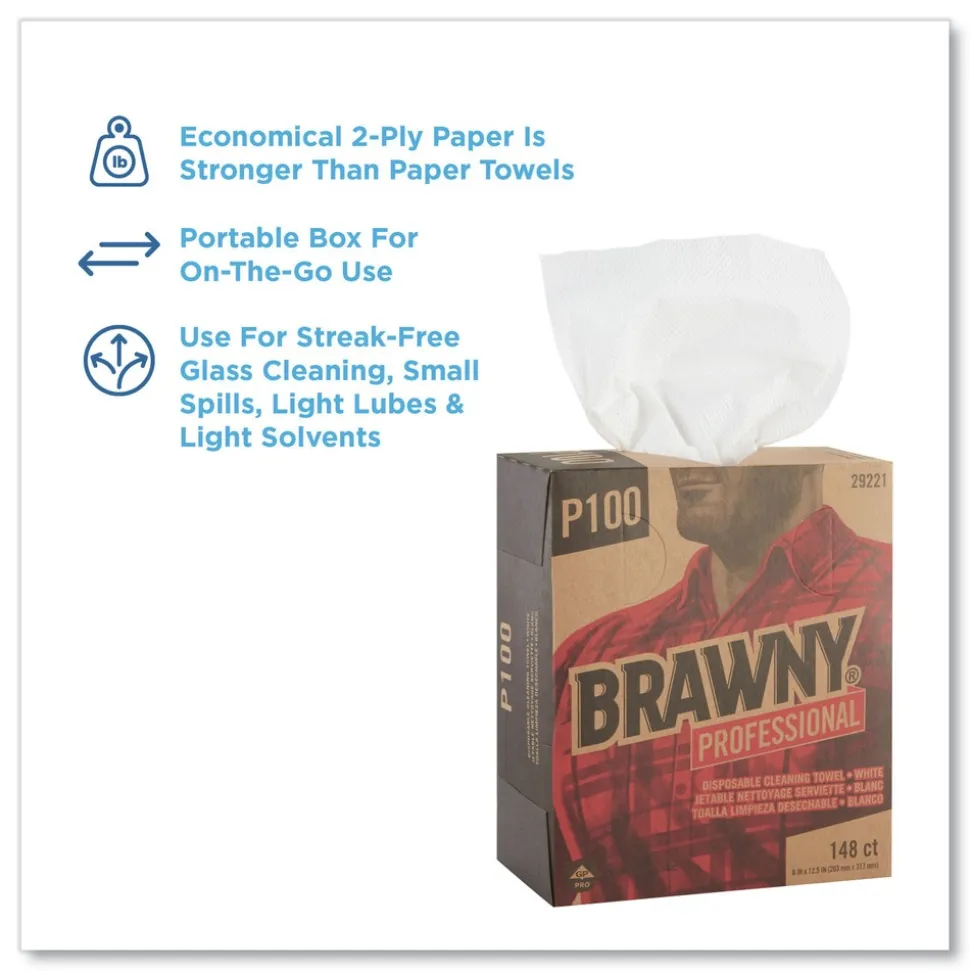 Georgia-Pacific 2-Ply 8 in. x 12-1/2 in. Light-Duty Paper Wipers - White (148/Box, 20 Boxes/Carton)