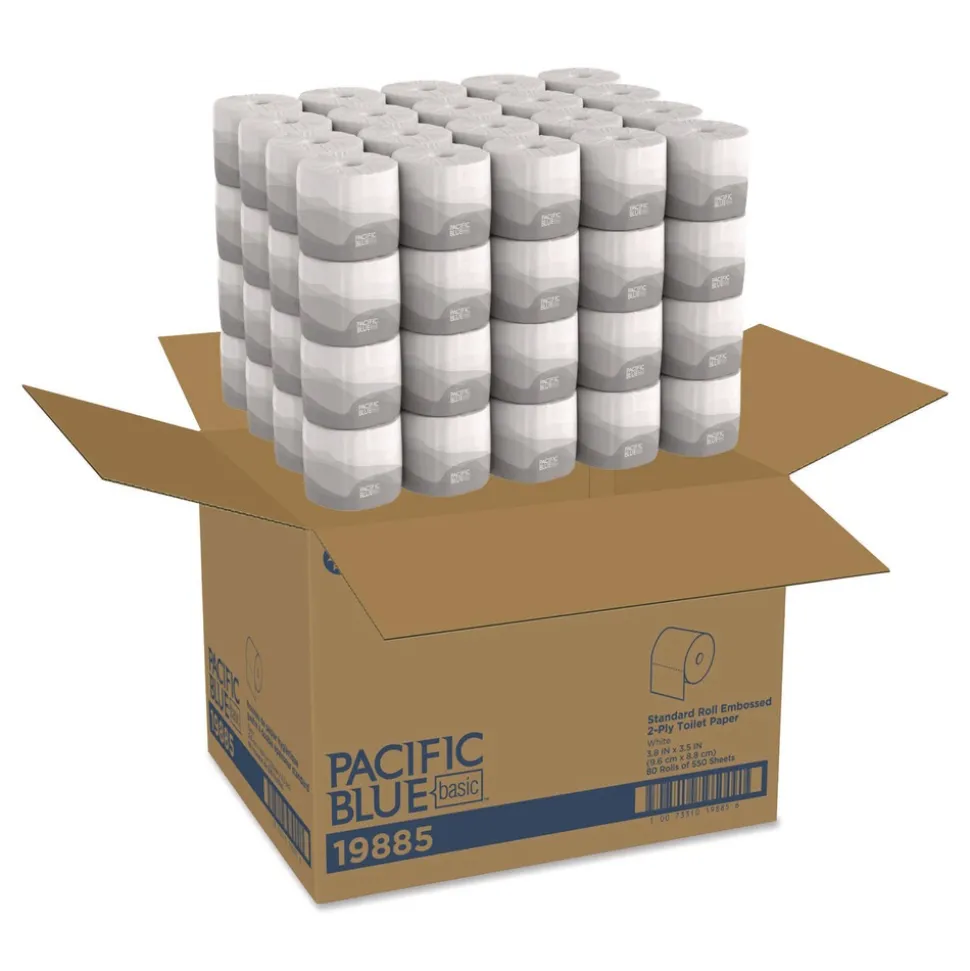 Georgia Pacific Professional 2-Ply Septic Safe Pacific Blue Basic Embossed Bathroom Tissue - White (80 Rolls/Carton)