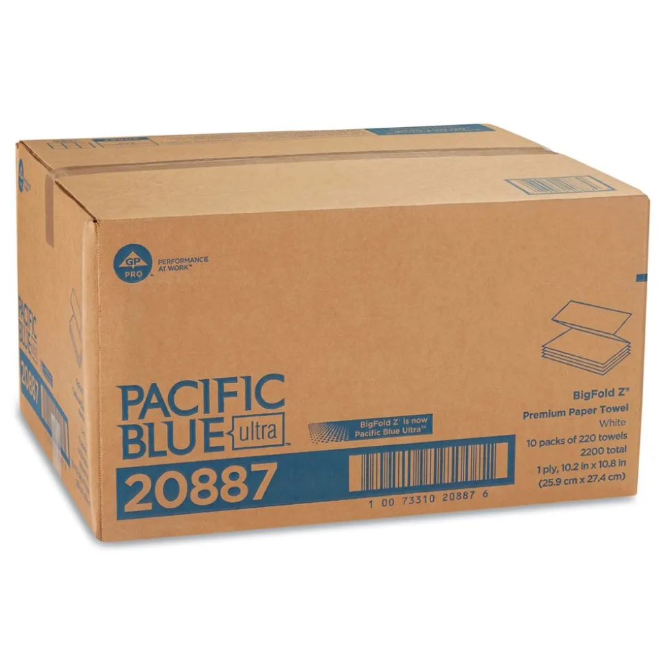 Georgia Pacific Professional 10.2 in. x 10.8 in. 1-Ply Pacific Blue Ultra Folded Paper Towels - White (2200/Carton)