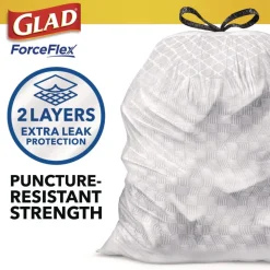 Glad ForceFlex 24 in. x 27.38 in. 13 Gallon Kitchen Drawstring Trash Bags - Gain Original Scent/White (240/Carton)