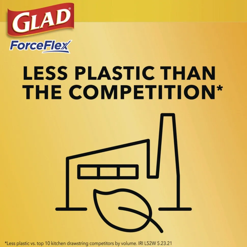 Glad ForceFlex 24 in. x 27.38 in. 13 Gallon Kitchen Drawstring Trash Bags - Gain Original Scent/White (240/Carton)