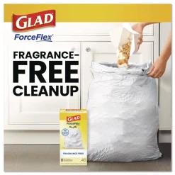 Glad ForceFlex Kitchen Drawstring Trash Bags, Drawstring, 13 gal, Unscented, 23.47 x 25.38, White, 110 Bags/Box, 3 Boxes/Carton