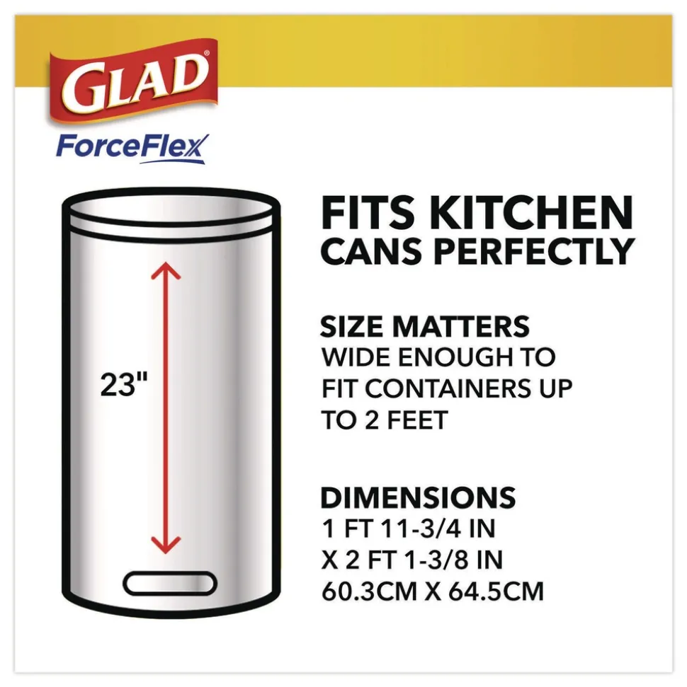 Glad ForceFlex Kitchen Drawstring Trash Bags, Drawstring, 13 gal, Unscented, 23.47 x 25.38, White, 110 Bags/Box, 3 Boxes/Carton