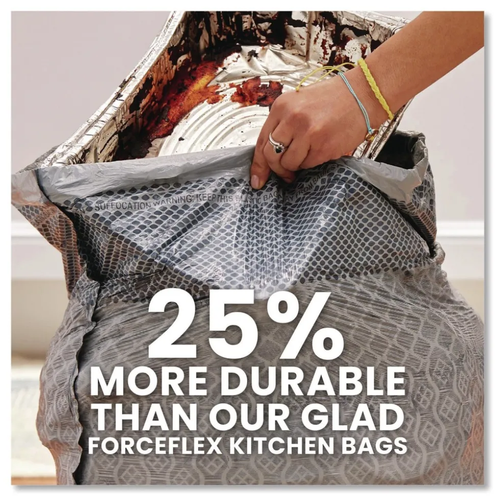 Glad ForceFlex MaxStrength 24 in. x 28 in. 13 Gallon Tall Kitchen Drawstring Trash Bags - Fresh Clean Scent/White (204/Carton)
