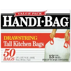Handi-Bag 1516848 13 Gallon 0.6 Mil, 24 in. x 27.4 in. Drawstring Kitchen Bags - White (300/Carton)