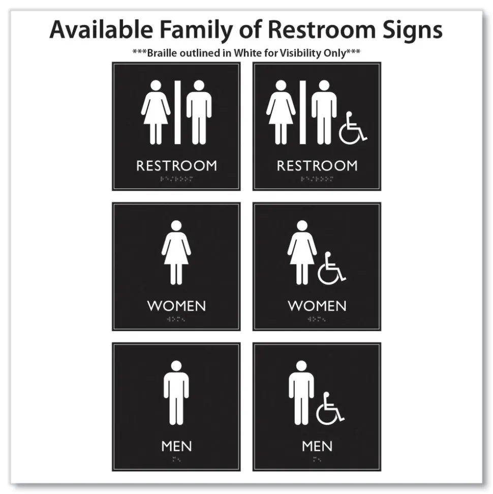 Headline Sign 8 in. x 8 in. Unisex Restroom Plastic ADA Sign - Clear/White
