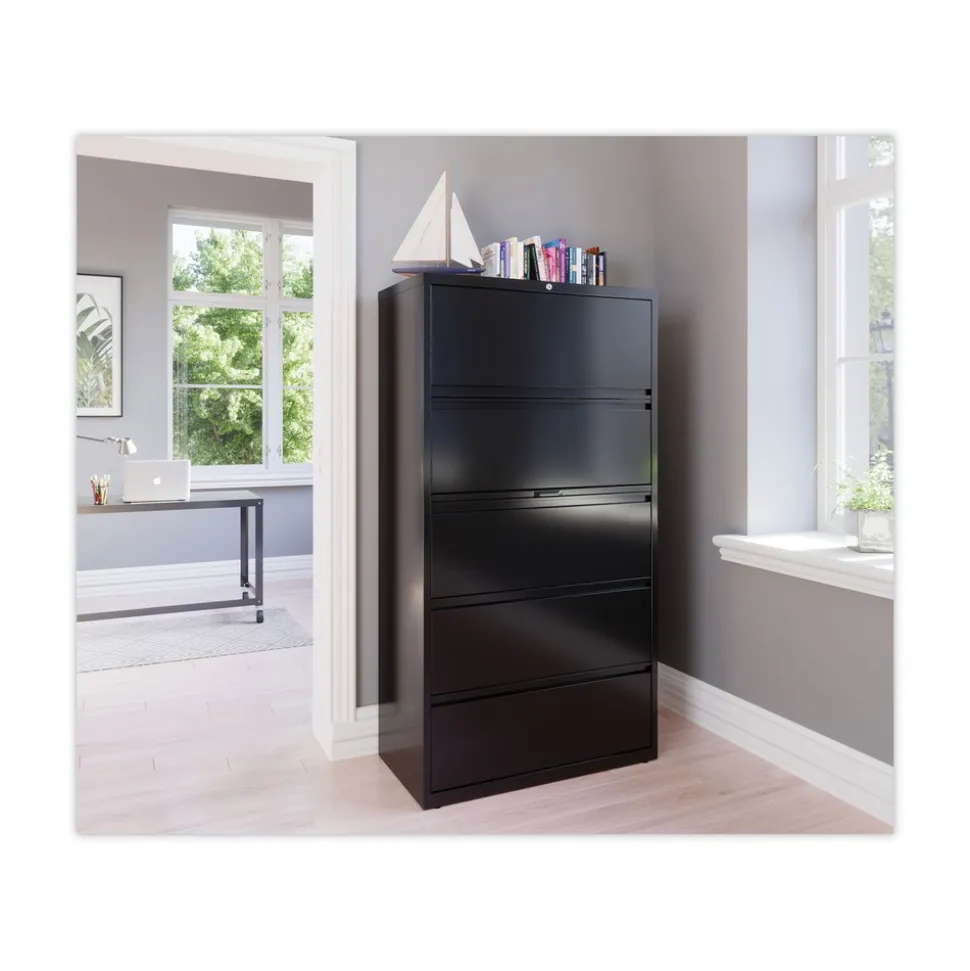 Hirsh Industries 36 in. x 18.62 in. x 67.62 in. 5 Letter/Legal/A4-Size File Drawers Lateral File Cabinet - Black