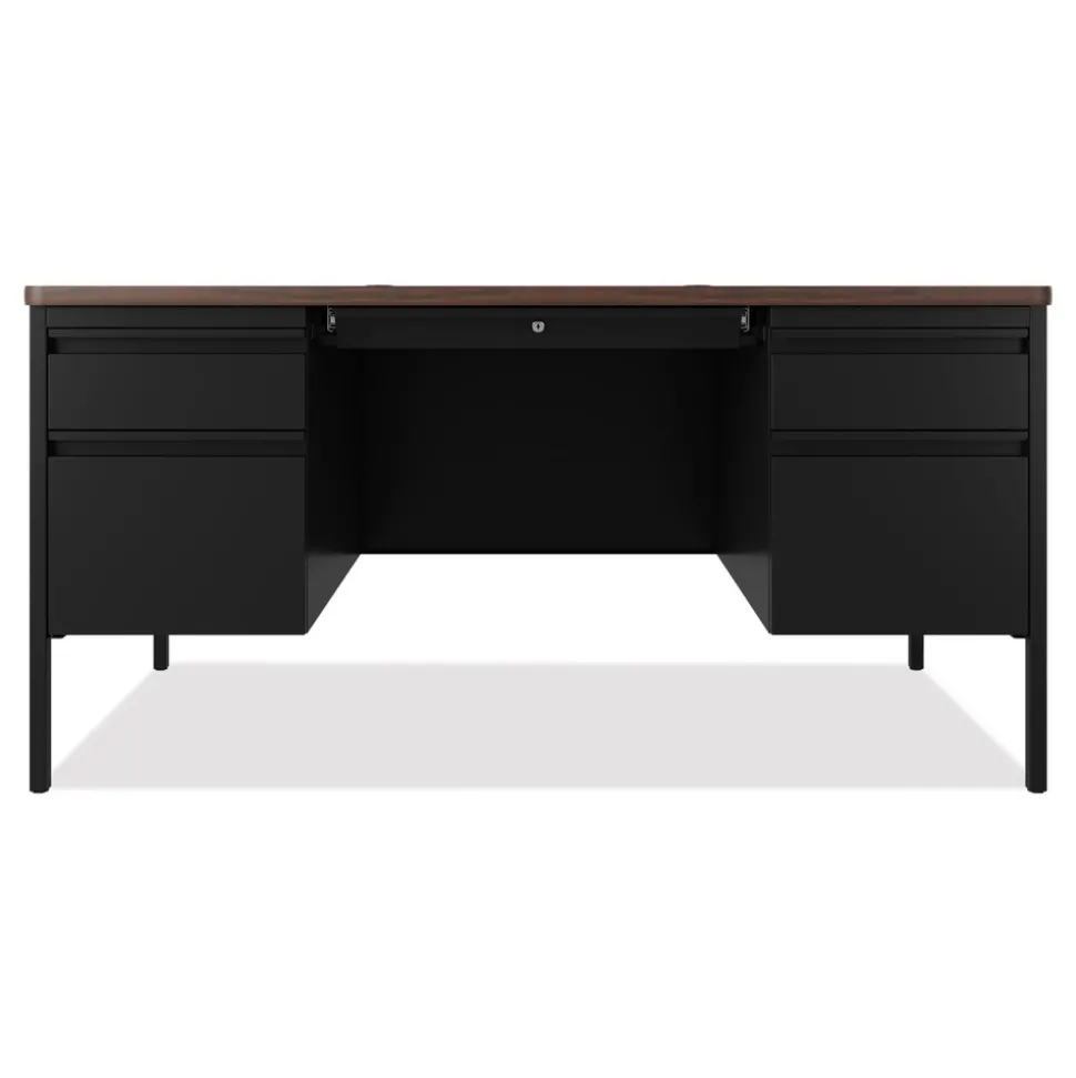Hirsh Industries 60 in. x 30 in. x 29.5 in. Left and Right-Hand Pedestals: Box/File Drawer Format Teachers Pedestal Desks - Walnut/Black