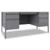 Hirsh Industries 60 in. x 30 in. x 29.5 in. Left and Right-Hand Pedestals Box/File Drawer Format Teachers Pedestal Desks - White/Platinum