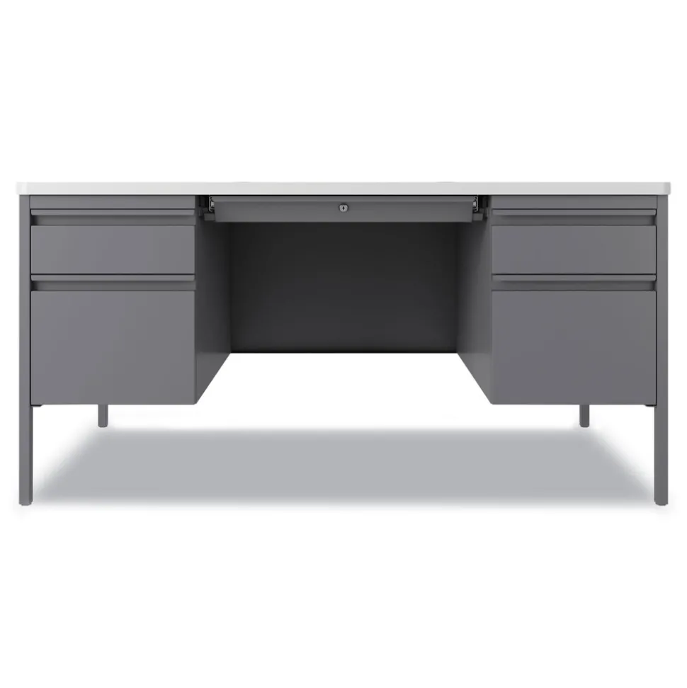 Hirsh Industries 60 in. x 30 in. x 29.5 in. Left and Right-Hand Pedestals Box/File Drawer Format Teachers Pedestal Desks - White/Platinum