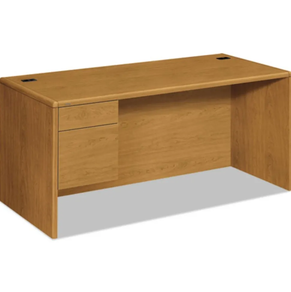 HON 10700 Series 66 in. x 30 in. x 29.5 in. "L" Workstation Desk with 3-Quarter Height Pedestal on Left - Harvest