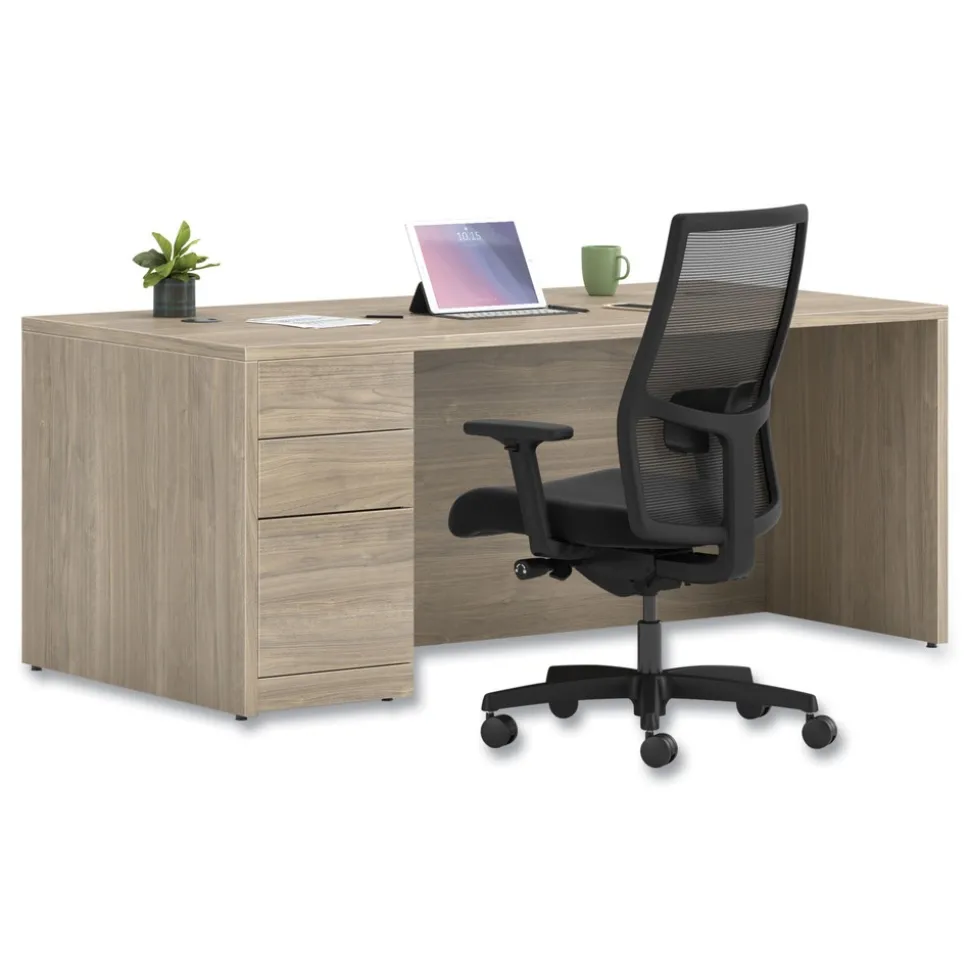 HON 10500 Series 72 in. x 36 in. x 29.5 in. Single Full-Height Pedestal Desk - Kingswood Walnut