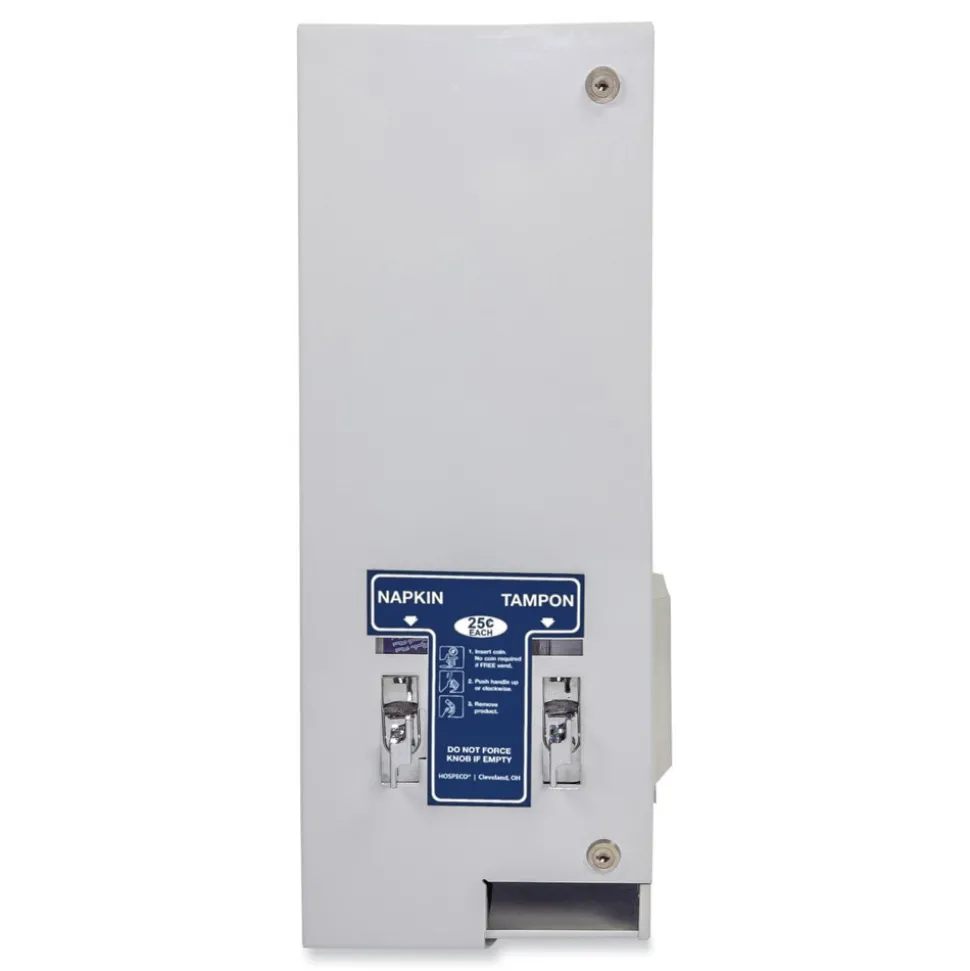 HOSPECO 11.13 in. x 7.63 in. x 26.38 in. 25 Cent Coin Mechanism Dual Sanitary Napkin/Tampon Dispenser - White/Blue