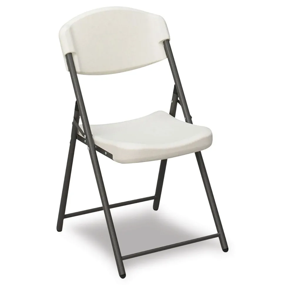Iceberg Rough n Ready 18 in. Seat Height Commercial Folding Chair Supports Up to 350 lb - Platinum Granite Seat/Back/Black Base (4/Pack)