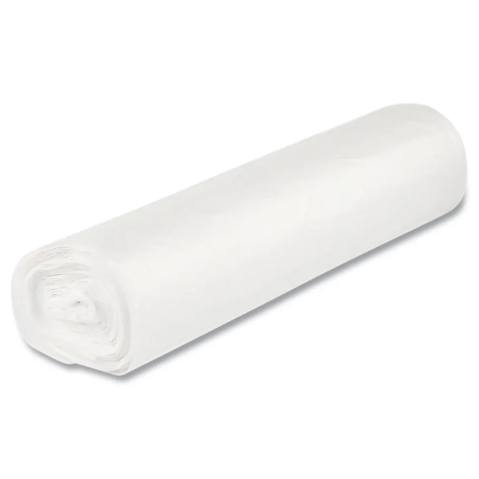 Inteplast Group 10 Gallon 0.35 mil 24 in. x 24 in. Coreless Perforated Roll Low-Density Commercial Can Liners - Clear (50 Bags/Roll, 20 Rolls/Carton)
