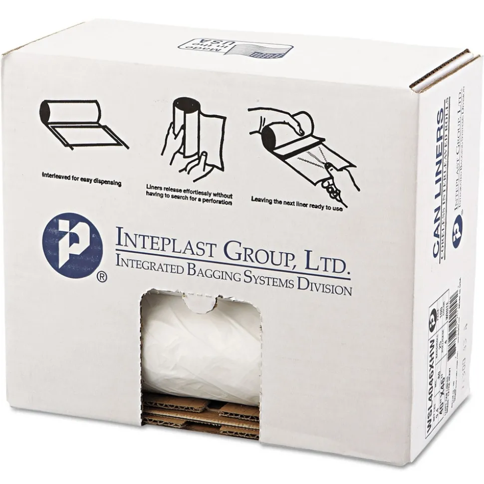Inteplast Group 45 gal. 0.8 mil 40 in. x 46 in. Low-Density Commercial Can Liners - White (25 Bags/Roll, 4 Rolls/Carton)