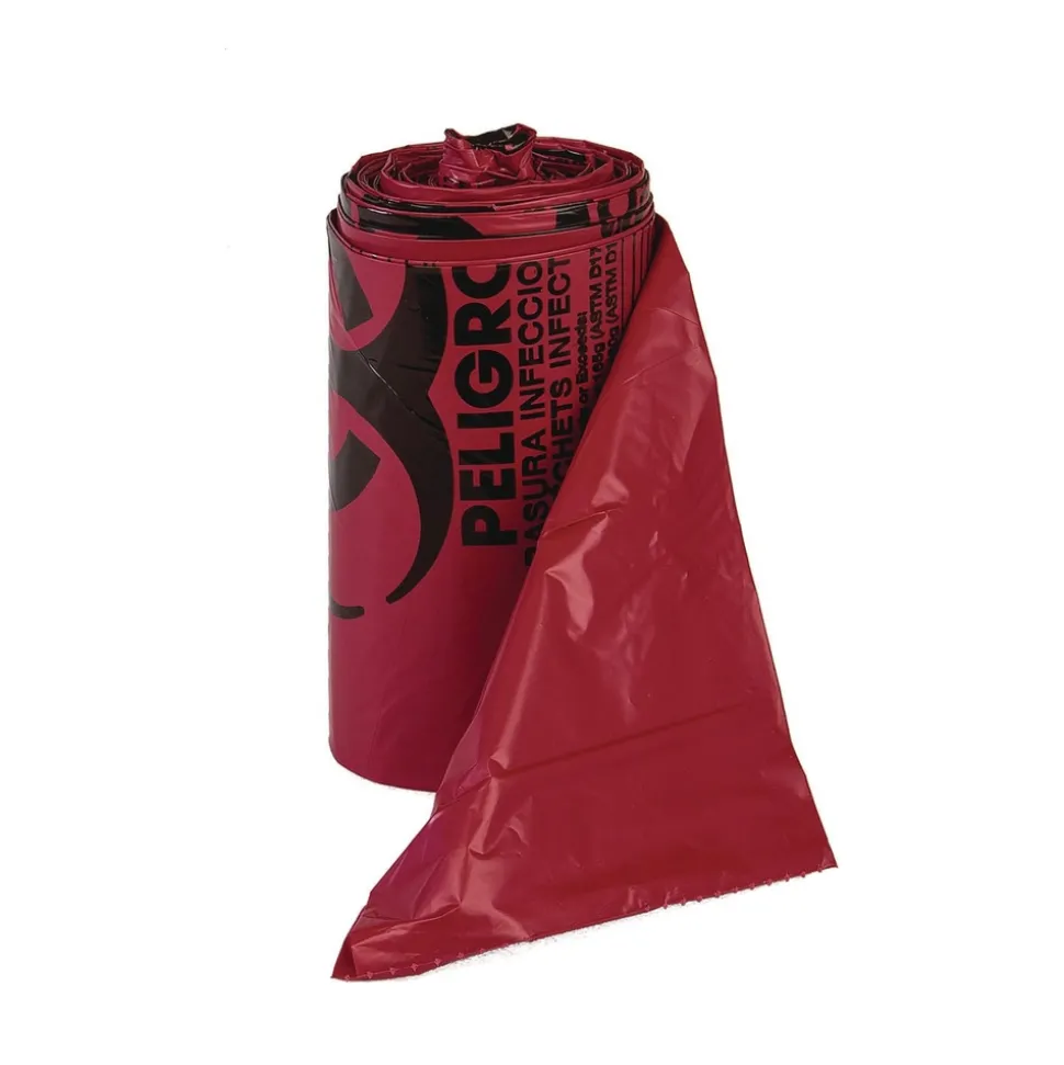 Inteplast Group 10 gal. 1.3 mil 24 in. x 23 in. Institutional Low-Density Can Liners - Red (25 Bags/Roll, 10 Rolls/Carton)