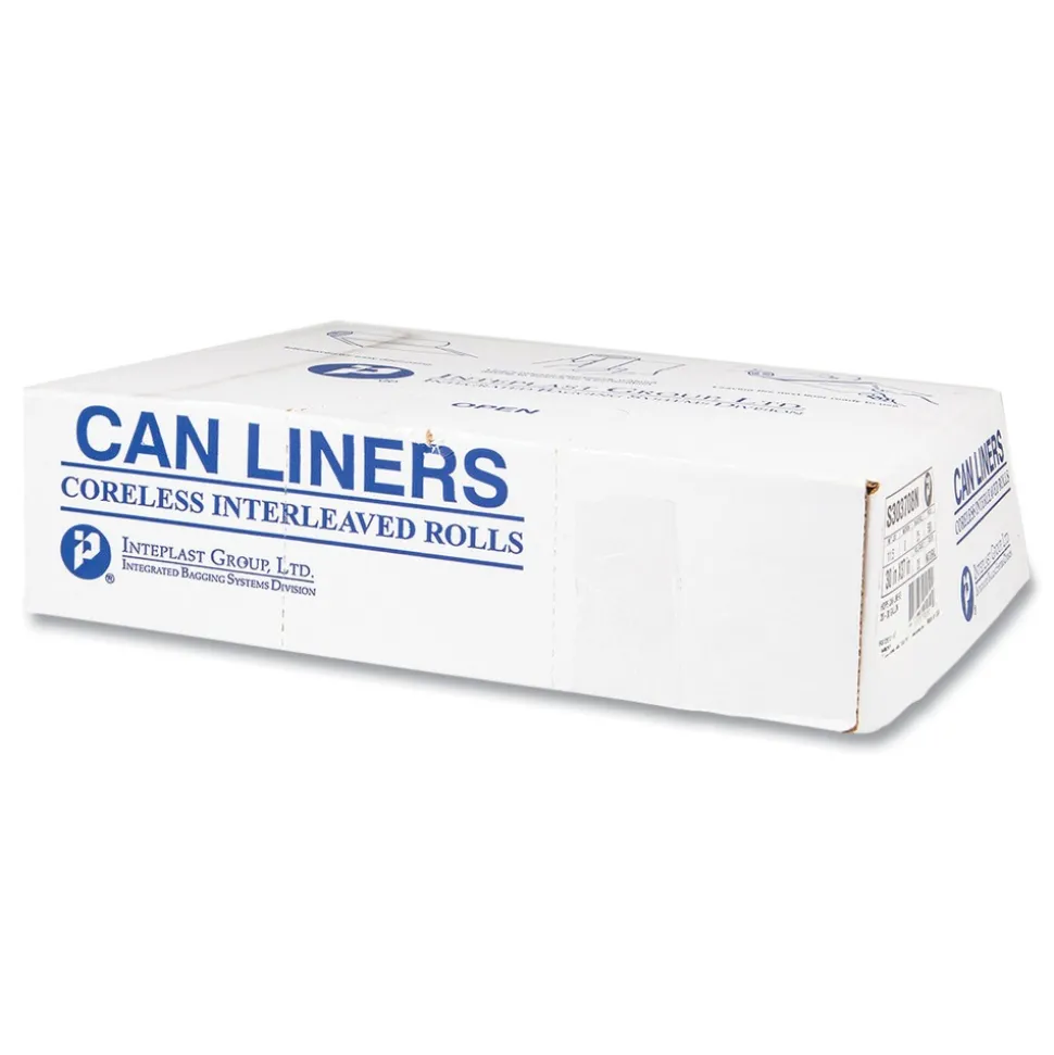 Inteplast Group 43 in. x 48 in. 56 gal 22 mic Interleaved Roll High-Density Commercial Can Liners - Natural (25 Bags/Roll, 8 Rolls/Carton)