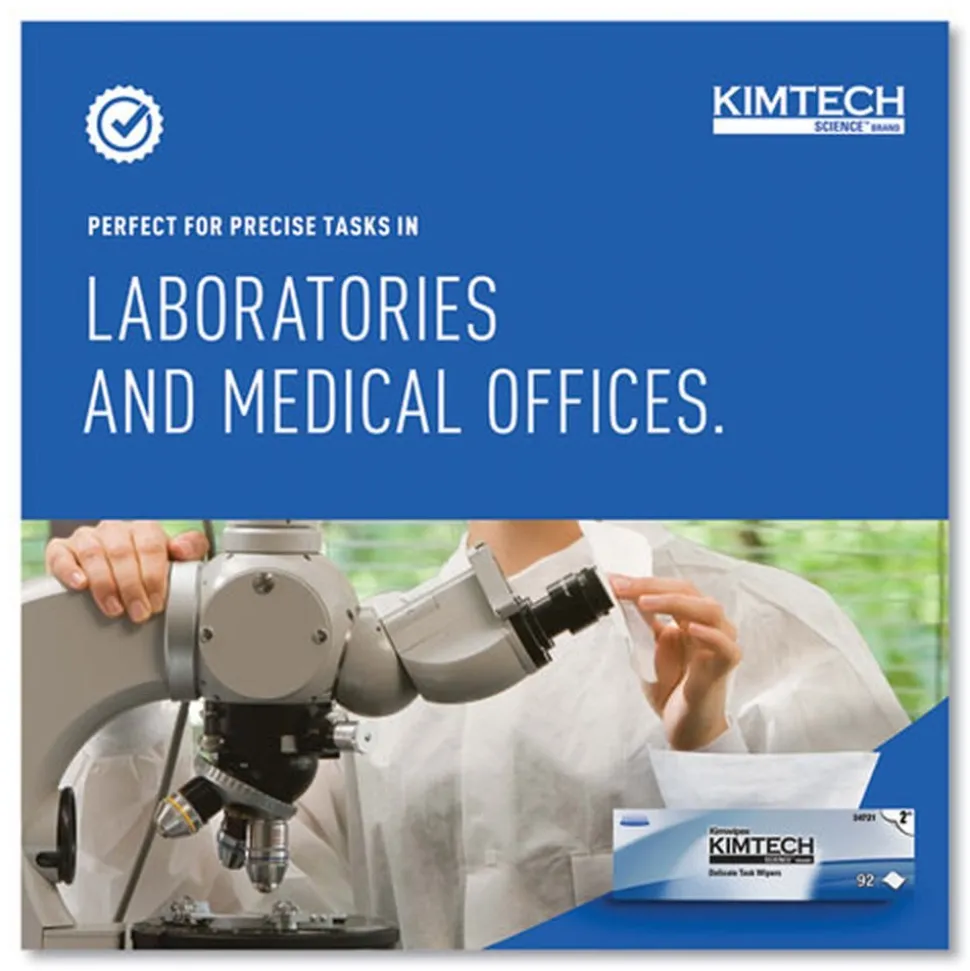 Kimtech Kimwipes 14.7 in. x 16.6 in. 2-Ply Delicate Task Wipers - Unscented, White (1350/Carton)